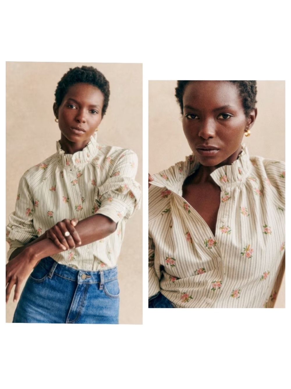 NWT Sézane  Louna Embroidery Floral Striped Button Down Blouse Top - Picture 2 of 2